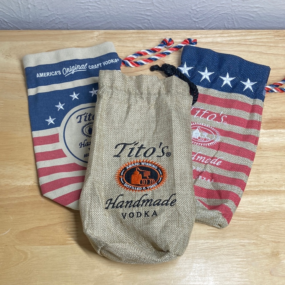 Tito's Handmade Vodka Austin Texas Burlap Bag Bottle Storage Bags - Set …